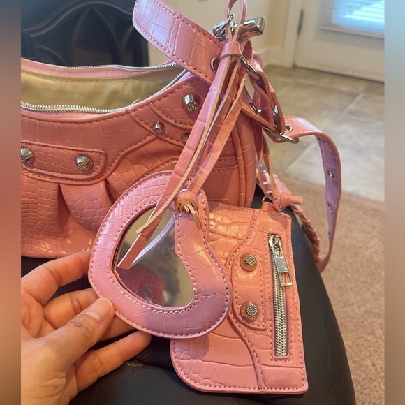 Punk Y2k Half-moon Satchel Crossbody Bag with Heart Mirror - Picture 6 of 9